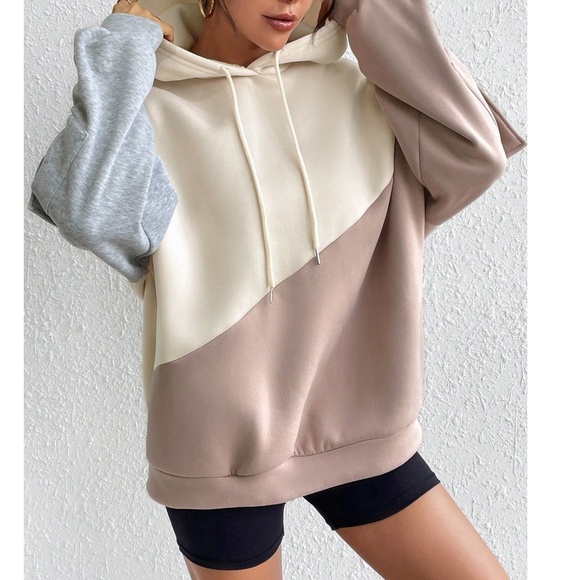 Cozy Color Block pockets Loose Fit Hoodie Sweatshirt Top - Picture 2 of 8
